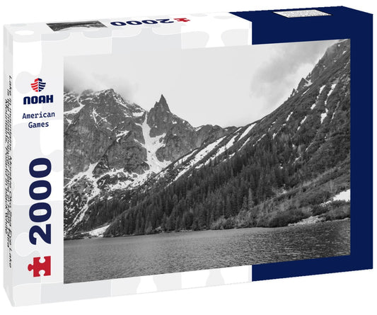 Noah Jigsaw Puzzle Lake in mountains. Morskie Oko Sea Eye Lake is the most popular place in High Tatra Mountains, Poland in black white 2000 pieces