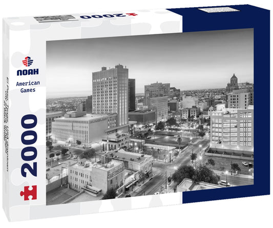 Noah Jigsaw Puzzle El Paso, Texas, USA downtown city skyline at twilight in black white 2000 pieces