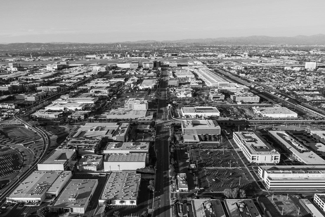 Aerial of industrial buildings along South Douglas Street in El Segundo near LAX and Los Angeles, California 2000pc PuzzleBlack and White
