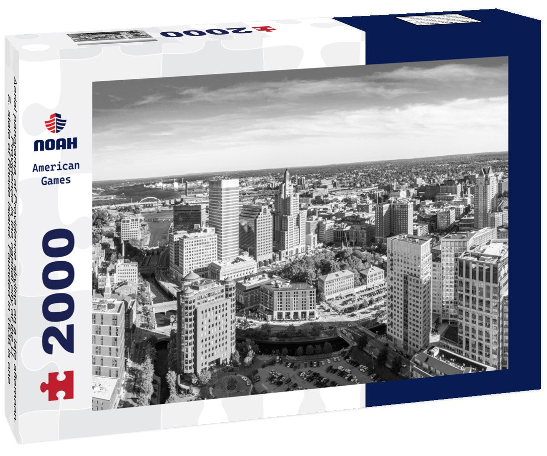 Noah Jigsaw Puzzle Aerial panorama of Providence skyline on a late afternoon. Providence is the capital city of the U.S. state of Rhode Island. Founded in 1636 is one of the oldest cities in USA in black white 2000 pieces