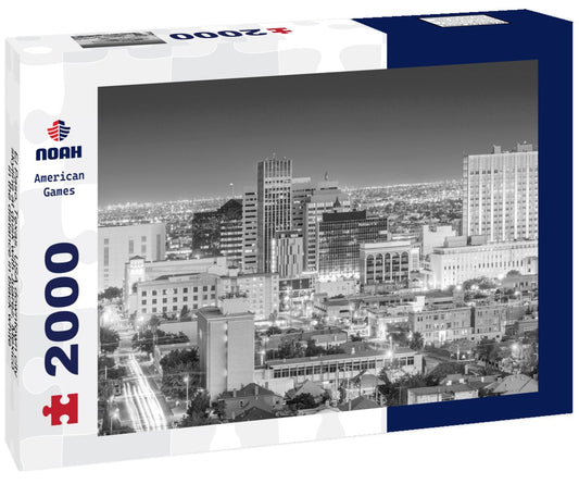Noah Jigsaw Puzzle El Paso, Texas, USA downtown city skyline at dusk with Juarez, Mexico in the distance in black white 2000 pieces