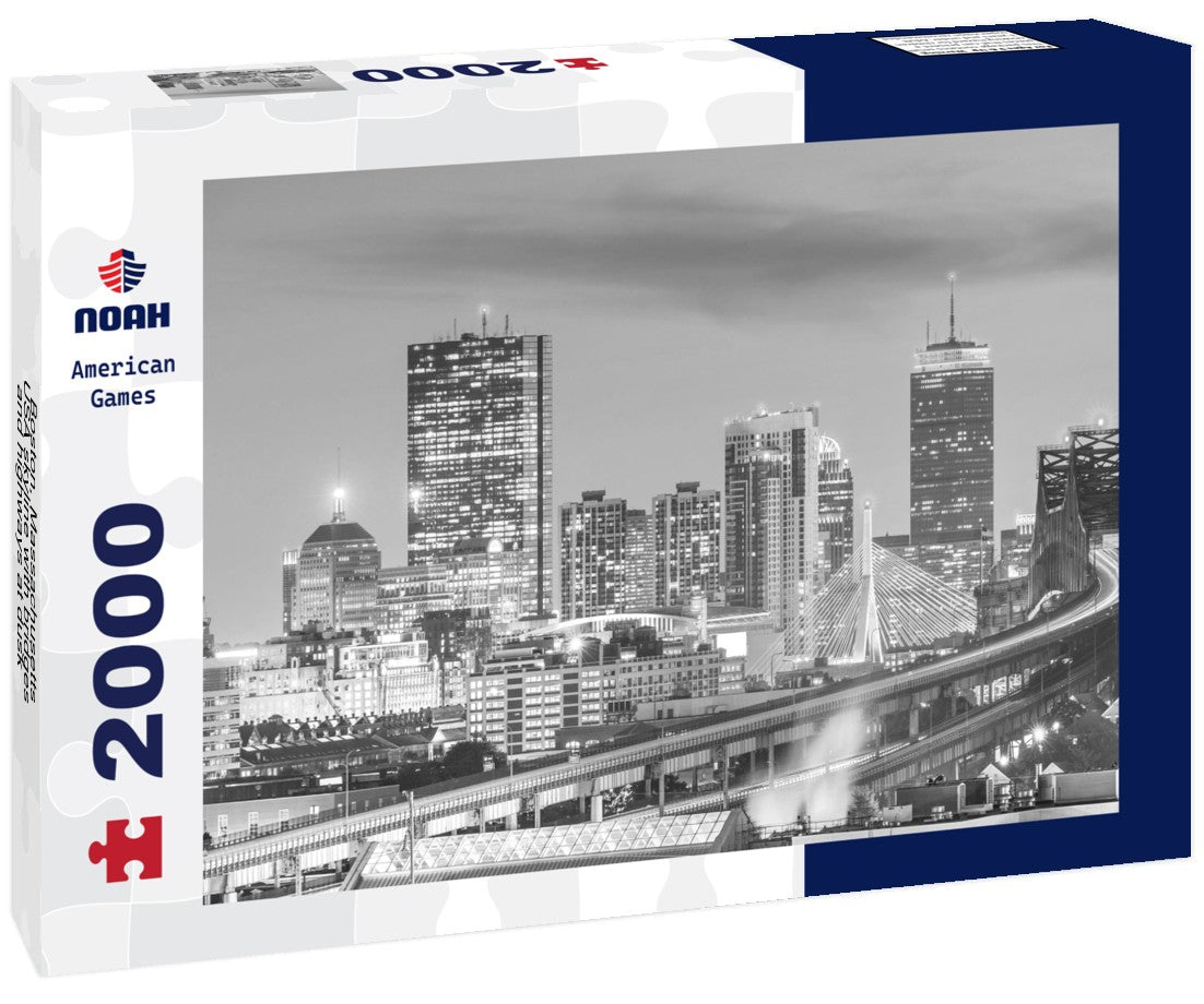 Noah Jigsaw Puzzle Boston, Massachusetts, USA skyline with bridges and highways at dusk in black white 2000 pieces