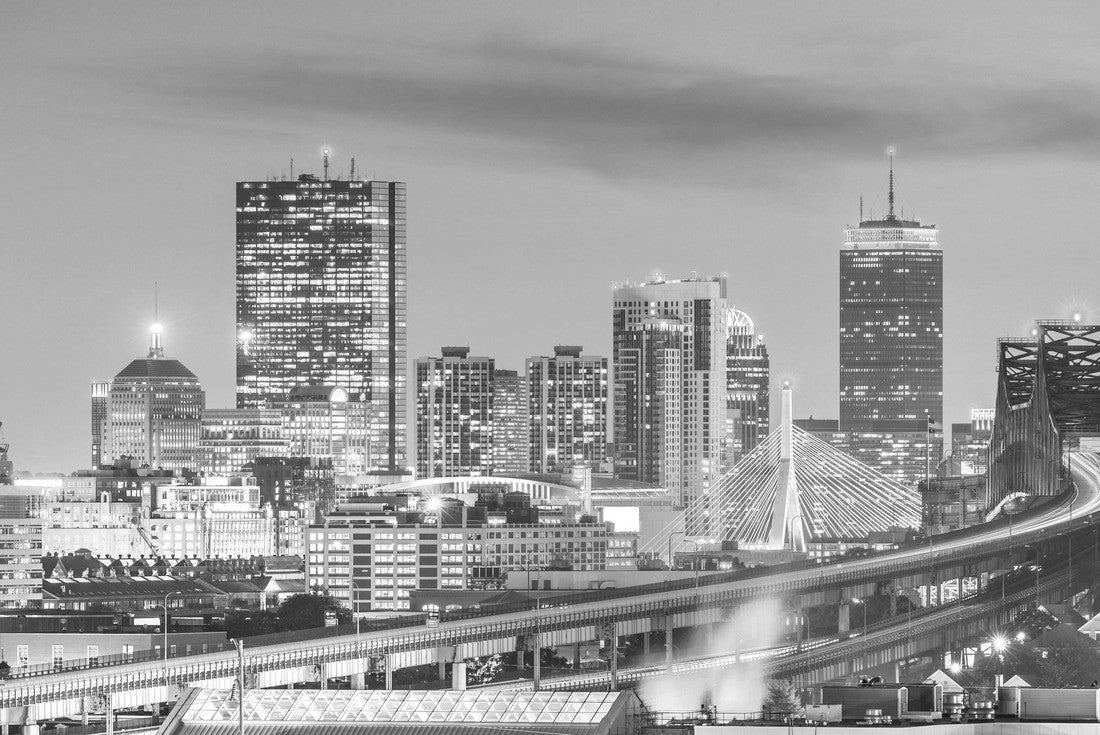 Noah Jigsaw Puzzle Boston, Massachusetts, USA skyline with bridges and highways at dusk in black white 2000 pieces