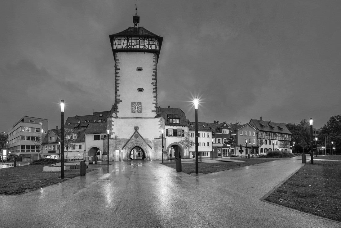 Reutlingen, Germany. Historic Tubinger Tor at dusk 2000pc PuzzleBlack and White