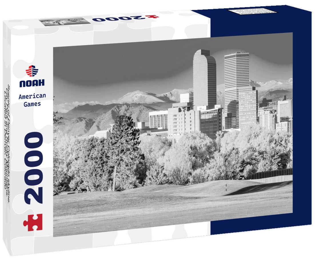 Noah Jigsaw Puzzle Scenic of Denver Colorado skyline. City Park and Rocky Mountains. Located in Denver, Colorado, USA in black white 2000 pieces