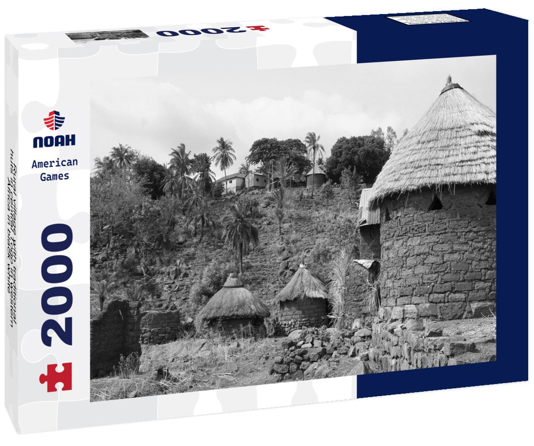 Noah Jigsaw Puzzle Rural village with traditional huts in central Togo in western Africa in black white 2000 pieces