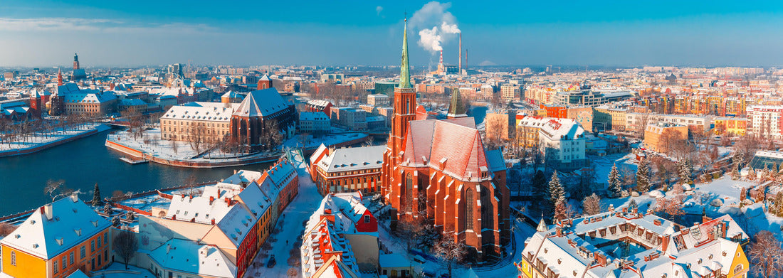 Noah Jigsaw Puzzle Aerial panorama of the Old Town and Ostrow Tumski with the Church of the Holy Cross and St. Bartholomew from St. John's Cathedral on a winter morning in Wroclaw, Poland, panorama Panorama 1000 Pieces