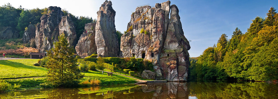 Noah Jigsaw Puzzle View of the Externsteine with lake in front of the Teutoburg Forest, Germany, panorama Panorama 1000 Pieces