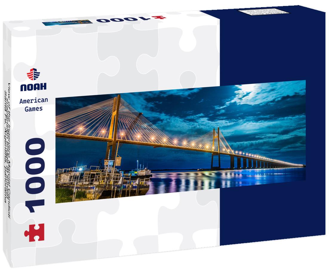 the Ingeniero Marcial Candioti suspension bridge at sunset, Santa Fe, Argentina, 1000pc Panoramic Puzzle