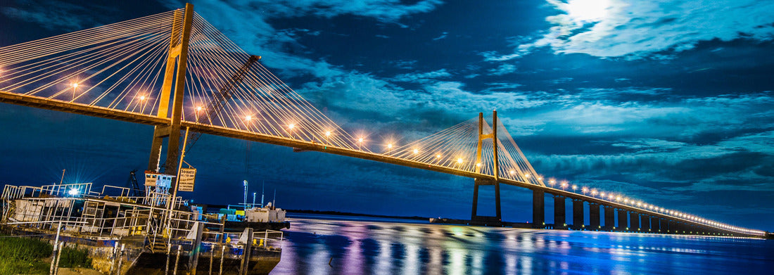 Noah Jigsaw Puzzle View of the Ingeniero Marcial Candioti suspension bridge at sunset, Santa Fe, Argentina, panorama Panorama 1000 Pieces