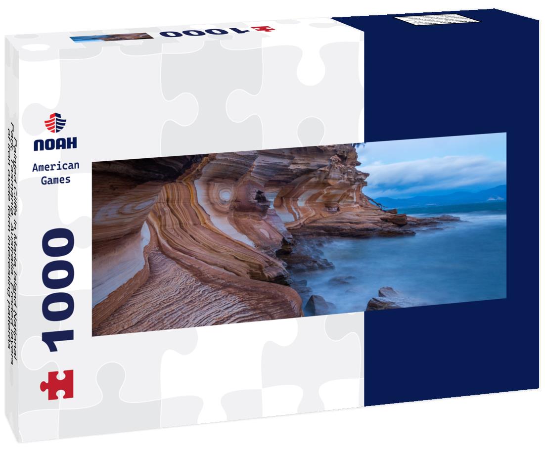 Noah Jigsaw Puzzle Painted Cliffs in Maria Island National Park, Tasmania, Australia. Eroded layers of iron oxide form interesting patterns in the coastline, Panorama Panorama 1000 Pieces
