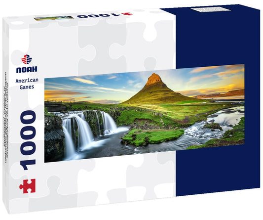Noah Jigsaw Puzzle Sunset over Kirkjufellsfoss waterfall and Kirkjufell mountain in Iceland, panorama Panorama 1000 Pieces