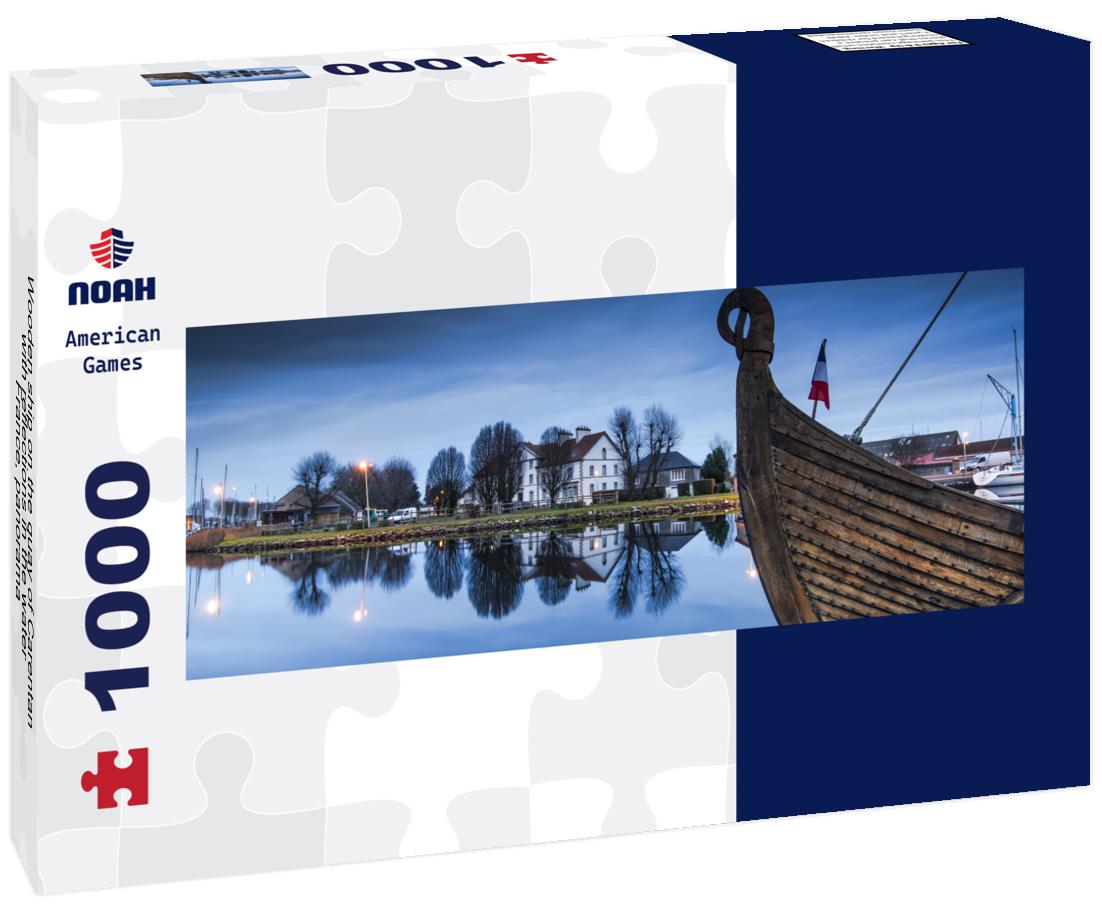 Noah Jigsaw Puzzle Wooden ship on the quay of Carentan with reflections in the water, France, panorama Panorama 1000 Pieces