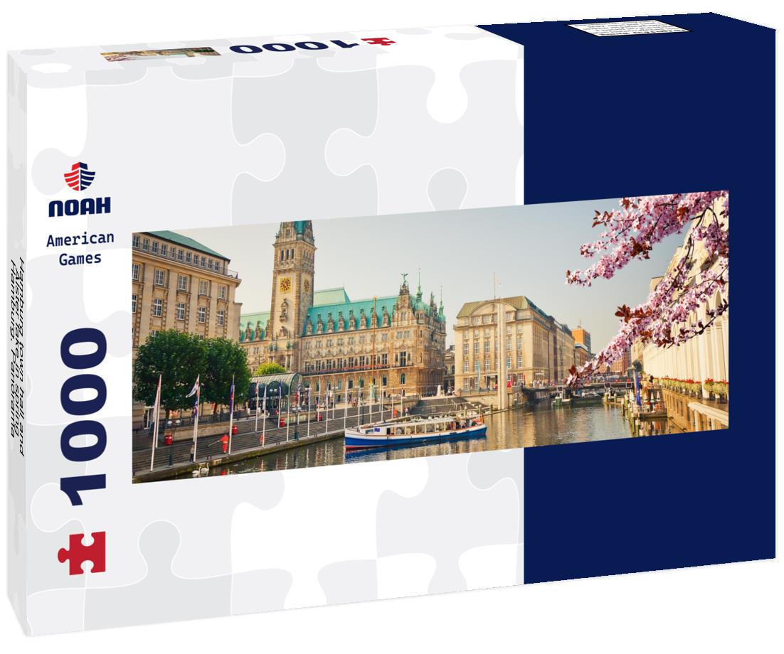 Noah Jigsaw Puzzle Hamburg town hall and Alster lake in spring, Hamburg, Panorama Panorama 1000 Pieces