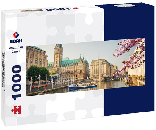 Noah Jigsaw Puzzle Hamburg town hall and Alster lake in spring, Hamburg, Panorama Panorama 1000 Pieces