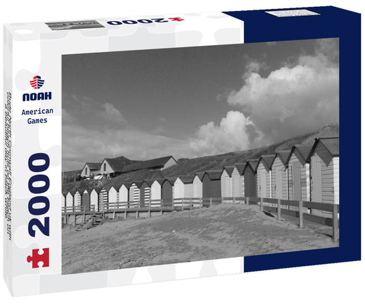 Noah Jigsaw Puzzle Bude North Cornwall England uk with colorful beach huts on the beach on a beautiful day in black white 2000 pieces