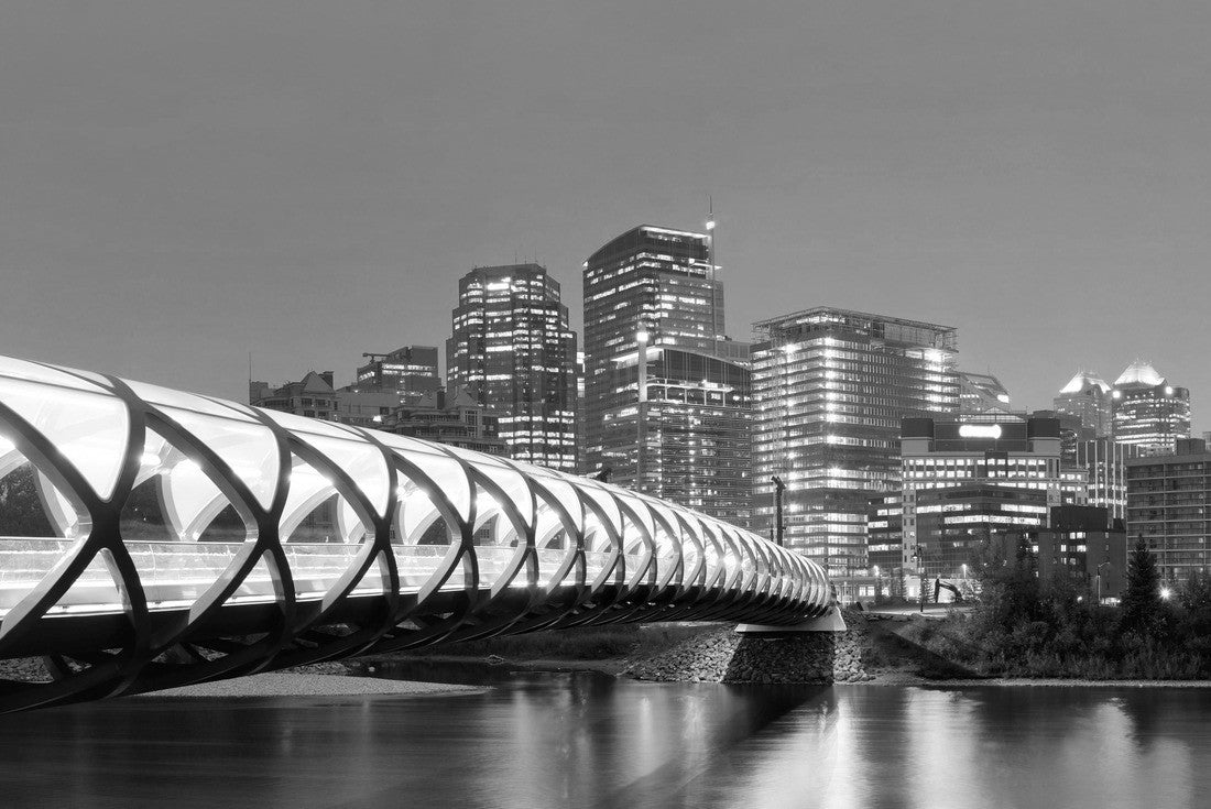 Calgary City with Peace Bridge and skyscrapers in Alberta in the evening, Canada 2000pc PuzzleBlack and White