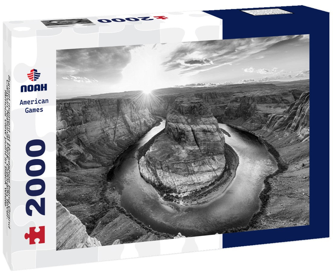 Noah Jigsaw Puzzle Sunset moment at Horseshoe bend Grand Canyon National Park. Colorado River. famous view point in black white 2000 pieces