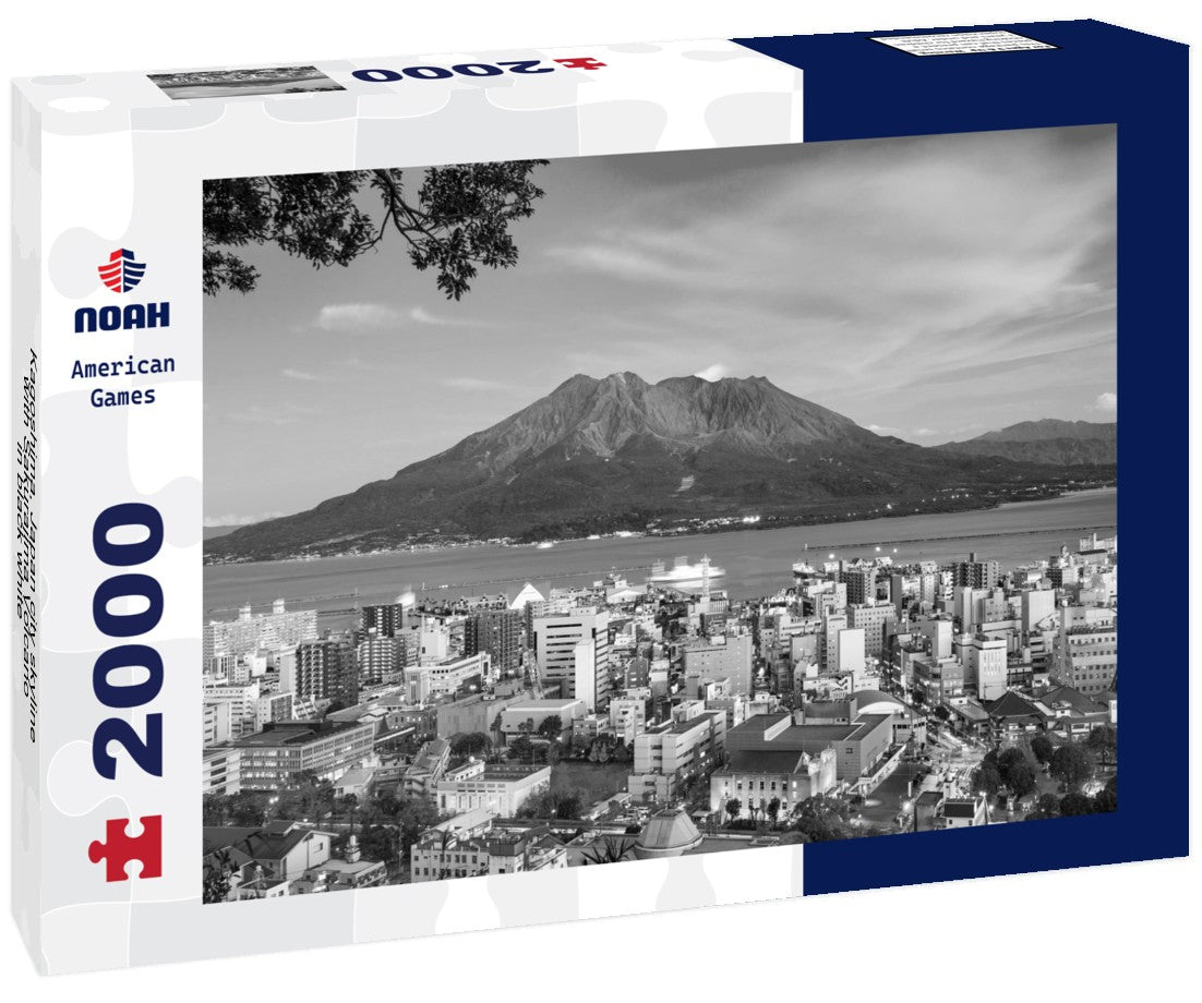 Kagoshima, Japan city skyline with Sakurajima Volcano 2000pc PuzzleBlack and White