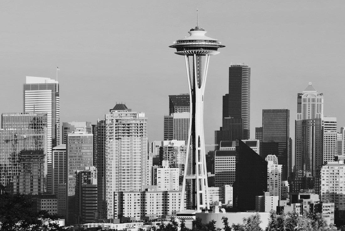 Noah Jigsaw Puzzle Seattle city skyline at sunset with urban office buildings viewed from Kerry Park in black white 2000 pieces