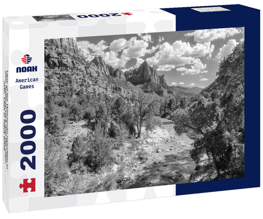 Noah Jigsaw Puzzle View of the Watchman mountain in Zion National park and the virgin river, Utah in black white 2000 pieces
