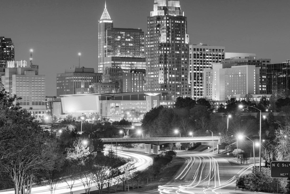 Noah Jigsaw Puzzle Raleigh, North Carolina, USA downtown city skyline in black white 2000 pieces