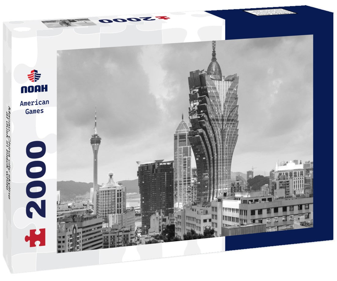Noah Jigsaw Puzzle Macau, China city skyline at dusk in black white 2000 pieces