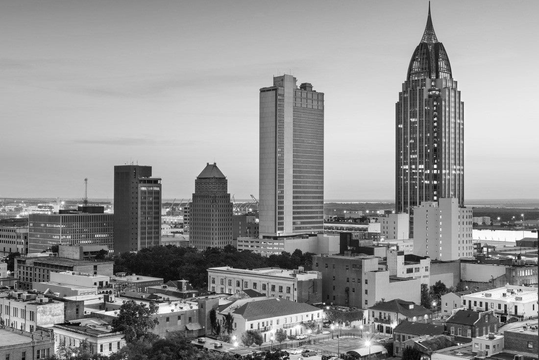 Mobile, Alabama, USA downtown skyline 2000pc PuzzleBlack and White