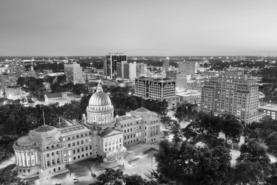 Jackson, Mississippi, USA Skyline over the Capitol Building 2000pc PuzzleBlack and White