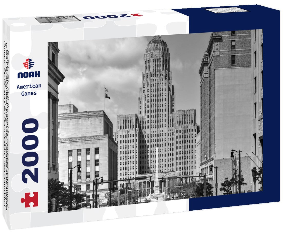 Buffalo City Hall, the seat for municipal government in the City of Buffalo, New York. Located at 65 Niagara Square, the 32 story Art Deco building was completed in 1931 by Dietel, Wade & Jones 2000pc PuzzleBlack and White