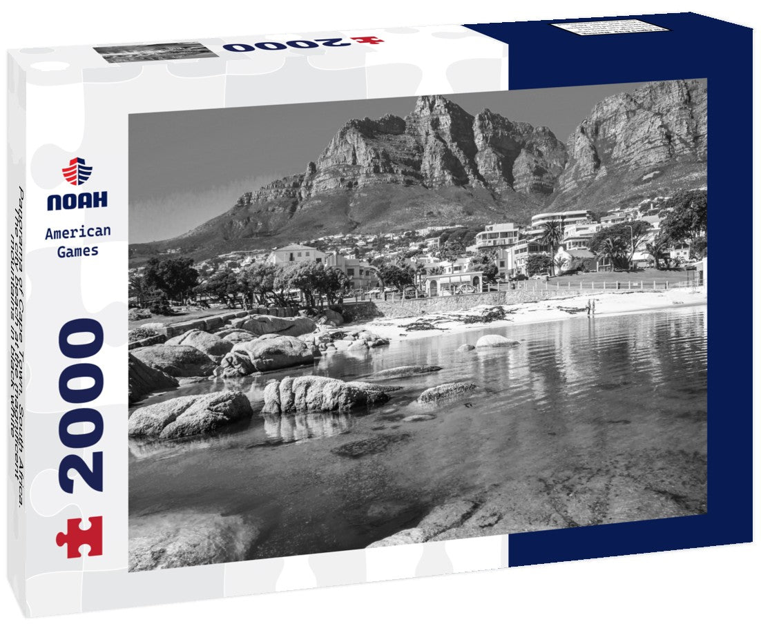 Noah Jigsaw Puzzle Panorama of Cape Town, South Africa. The city beach at the magnificent mountains in black white 2000 pieces