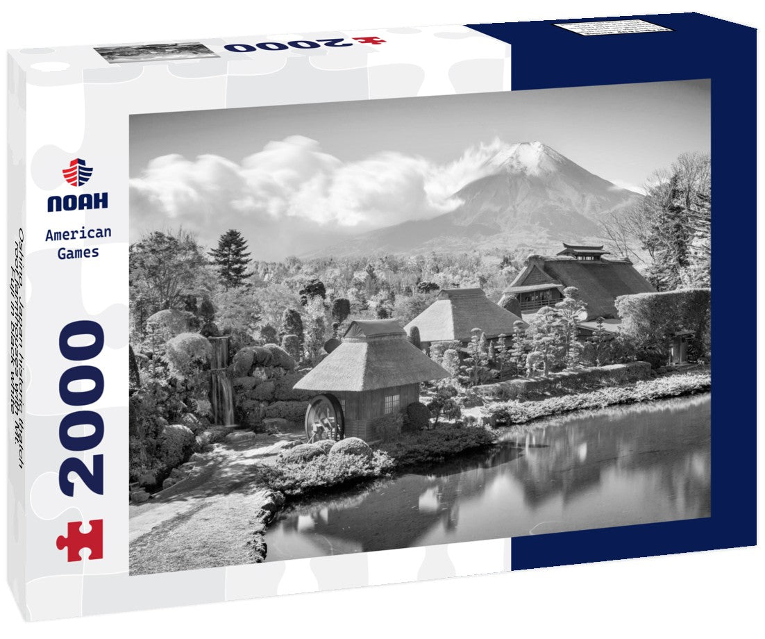 Oshino, Japan historic thatch roof farmhouses with Mt. Fuji 2000pc PuzzleBlack and White