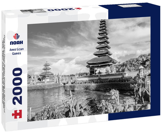 Noah Jigsaw Puzzle Pura Ulun Danu Bratan temple in Bali island. Hindu temple in flowers on Beratan lake, Asia. Major water temple Bali island, Indonesia. Hindu water temple - culture symbol of Indonesia, Asia landscape in black white 2000 pieces