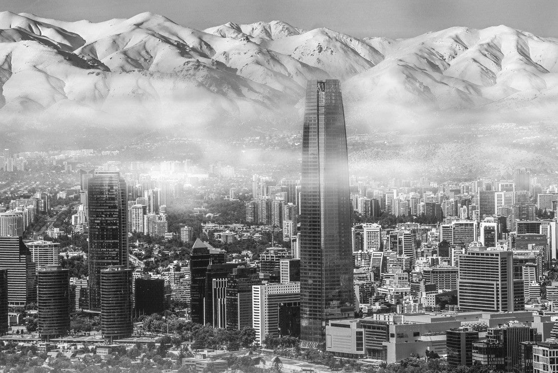 Aerial view on skyscrapers of the financial district Santiago, capital of Chile under the fog of the early morning 2000pc PuzzleBlack and White