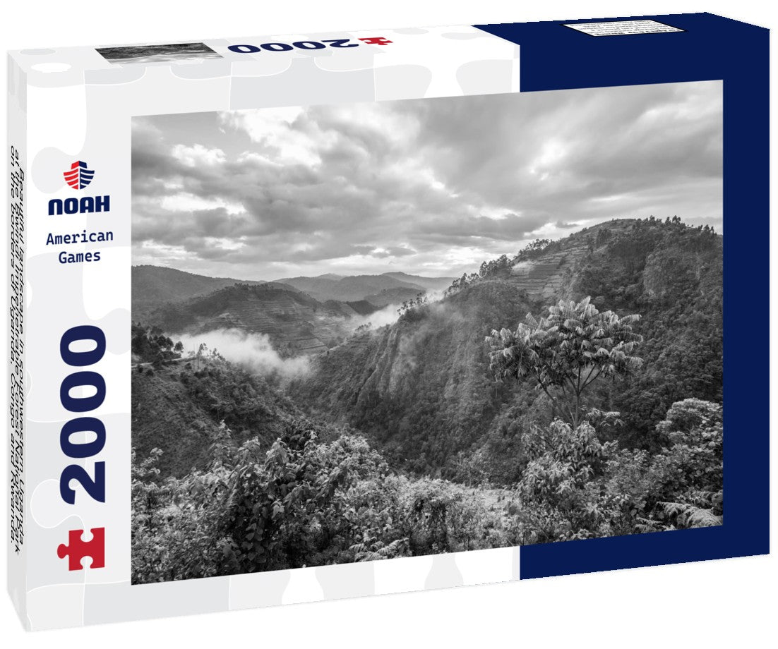 Noah Jigsaw Puzzle Beautiful landscape in southwestern Uganda, at the Bwindi Impenetrable Forest National Park, on the borders of Uganda, Congo and Rwanda. The Bwindi National Park is home to the mountain gorillas in black white 2000 pieces