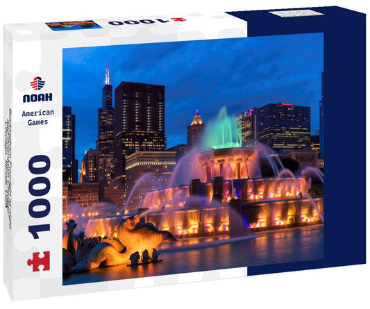 Noah Jigsaw Puzzle Buckingham Fountain at night and downtown Chicago, Chicago, Illinois, USA 1000 Pieces
