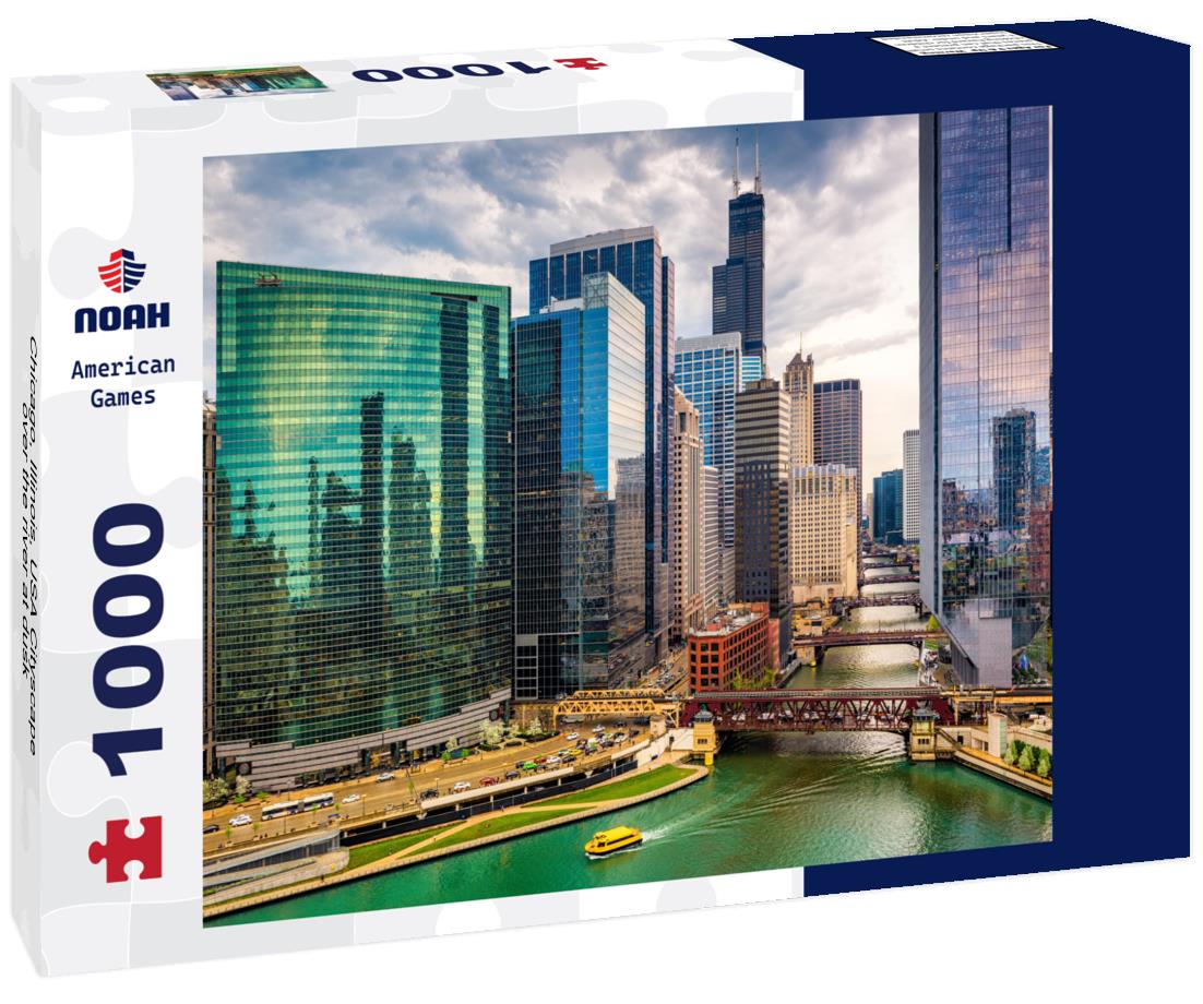 Noah Jigsaw Puzzle Chicago, Illinois, USA Cityscape over the river at dusk 1000 Pieces