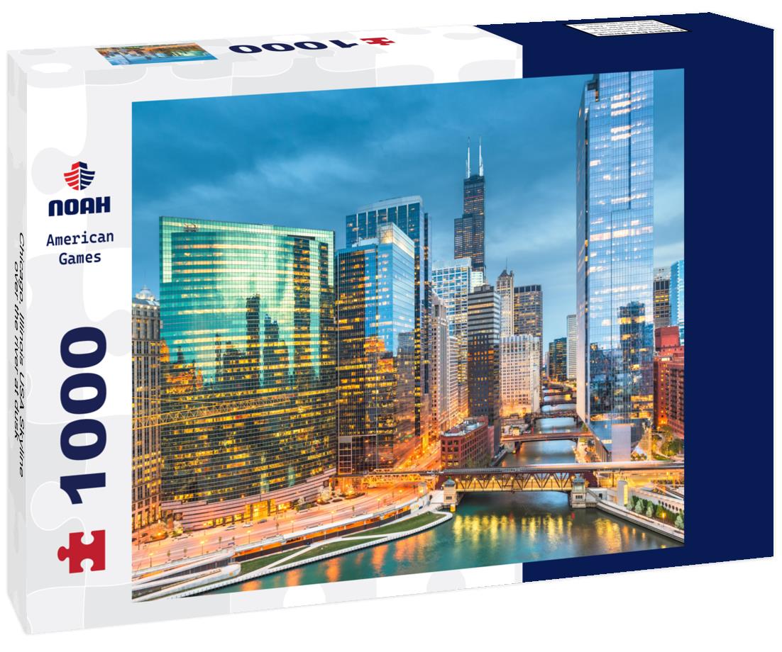 Noah Jigsaw Puzzle Chicago, Illinois USA Skyline over the river at dusk 1000 Pieces