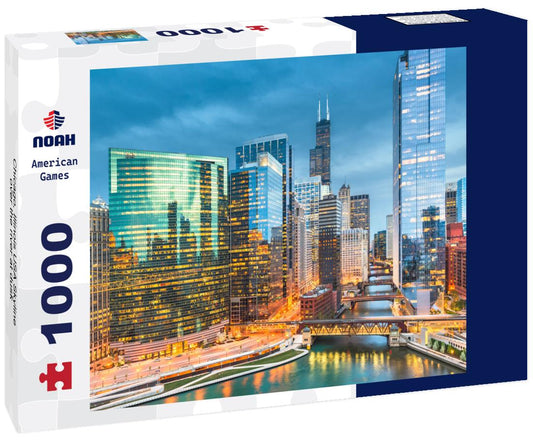Noah Jigsaw Puzzle Chicago, Illinois USA Skyline over the river at dusk 1000 Pieces