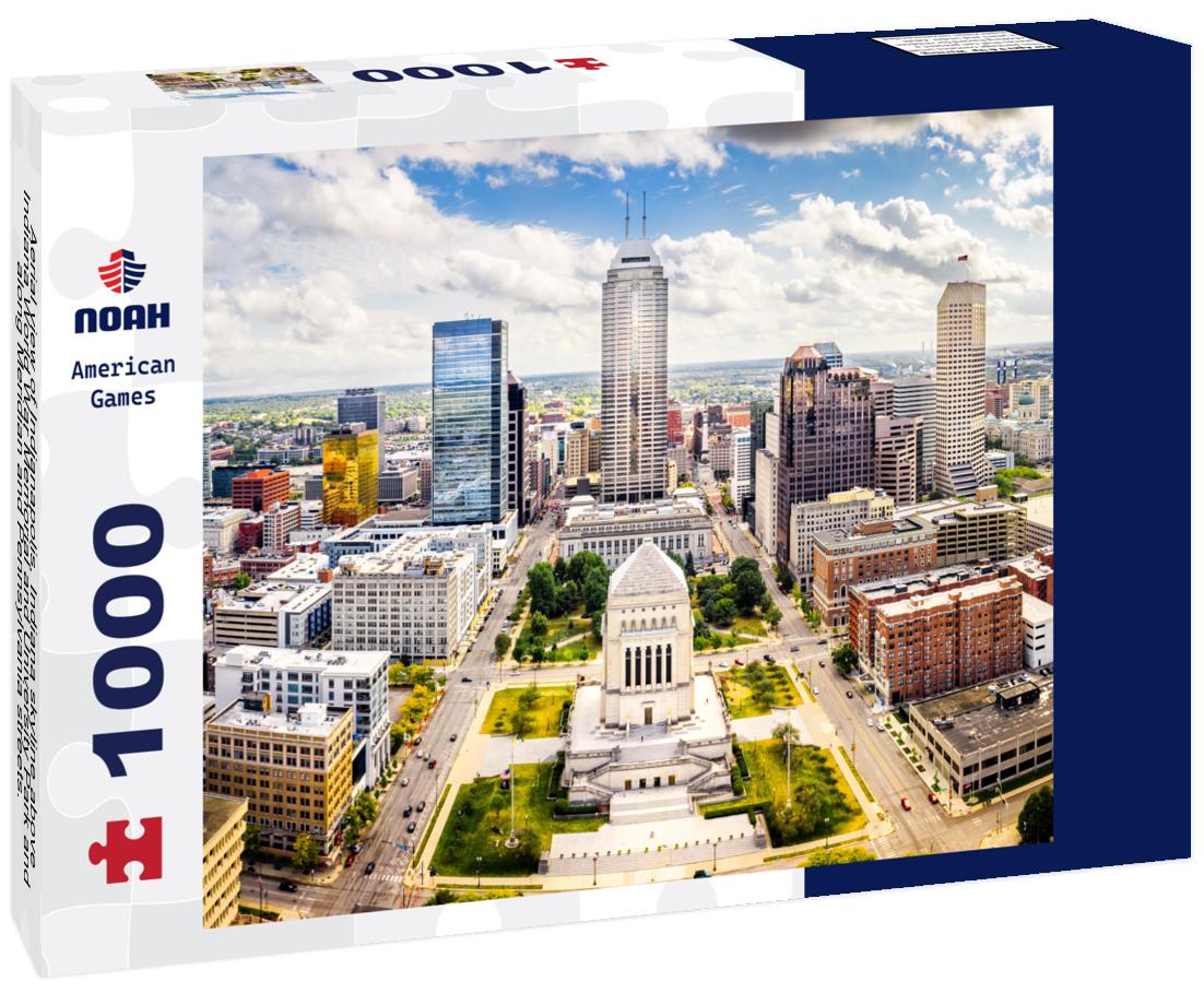 Noah Jigsaw Puzzle Aerial view of Indianapolis, Indiana skyline above Indiana World War Memorial and University Park and along Meridian and Pennsylvania streets. 1000 Pieces