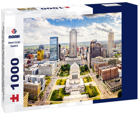 Noah Jigsaw Puzzle Aerial view of Indianapolis, Indiana skyline above Indiana World War Memorial and University Park and along Meridian and Pennsylvania streets. 1000 Pieces