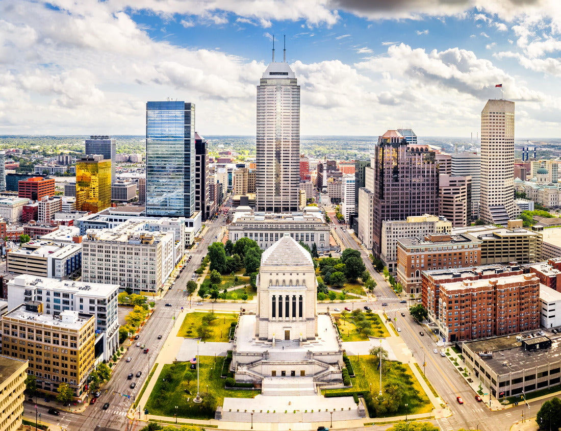 Noah Jigsaw Puzzle Aerial view of Indianapolis, Indiana skyline above Indiana World War Memorial and University Park and along Meridian and Pennsylvania streets. 1000 Pieces