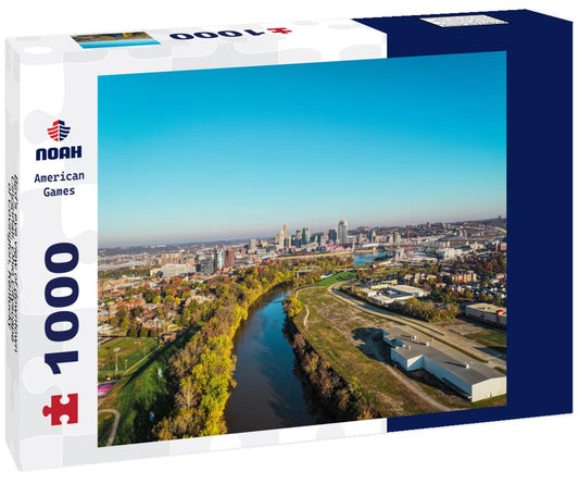 Noah Jigsaw Puzzle Bird's eye view of downtown Cincinnati, Ohio Cityscape of Covington, Kentucky 1000 Pieces
