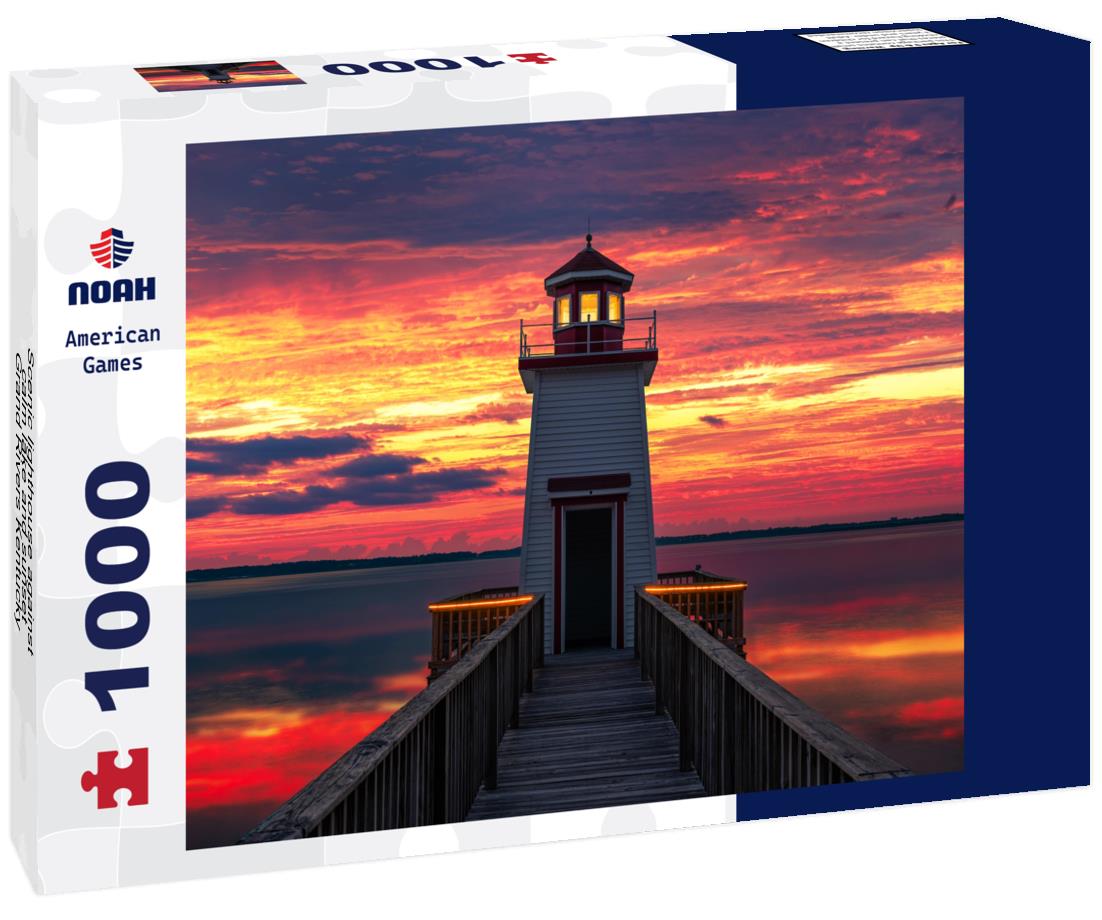 Noah Jigsaw Puzzle Scenic lighthouse against calm lake and sunset, Grand Rivers Kentucky 1000 Pieces