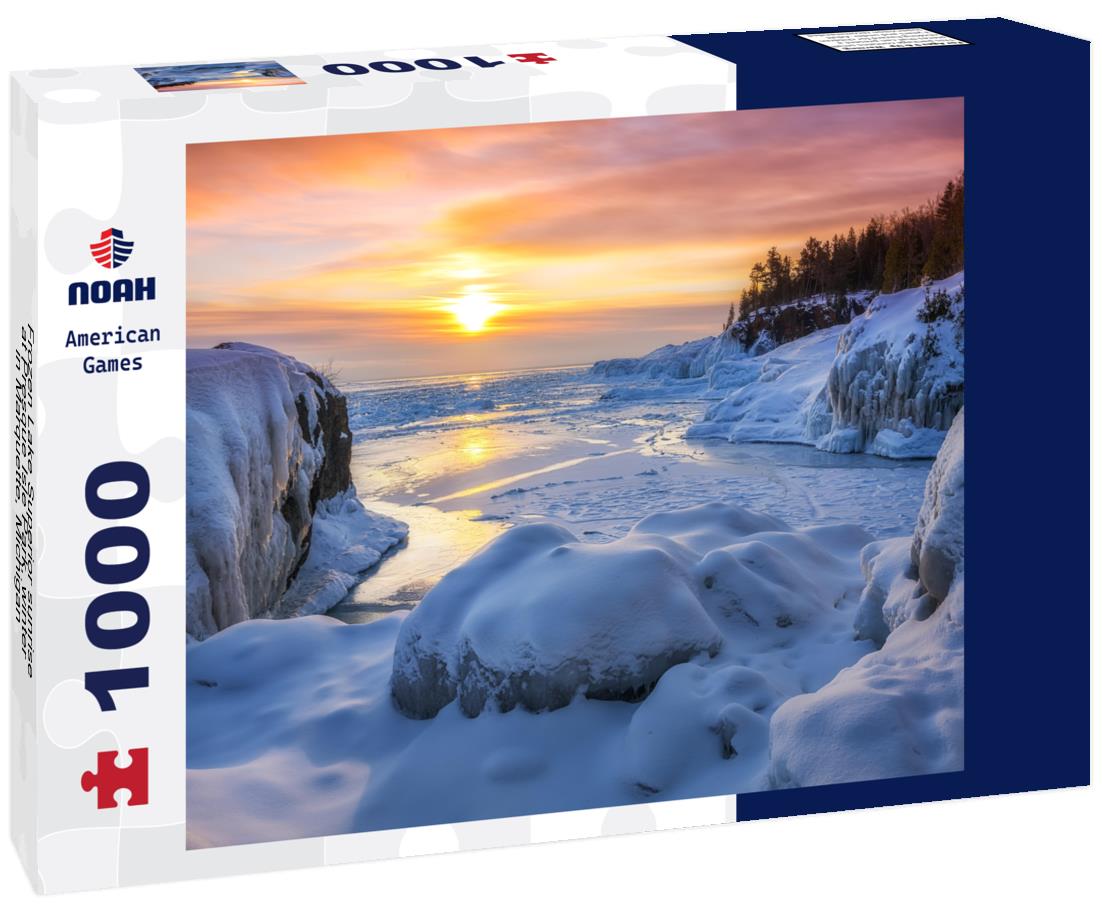 Noah Jigsaw Puzzle Frozen Lake Superior sunrise at Presque Isle Park, winter in Marquette, Michigan 1000 Pieces