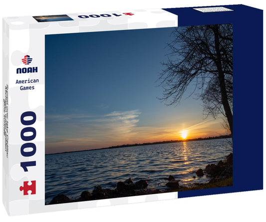 Noah Jigsaw Puzzle Sunset over lake Cadillac Michigan water golden glow sunrise 1000 Pieces