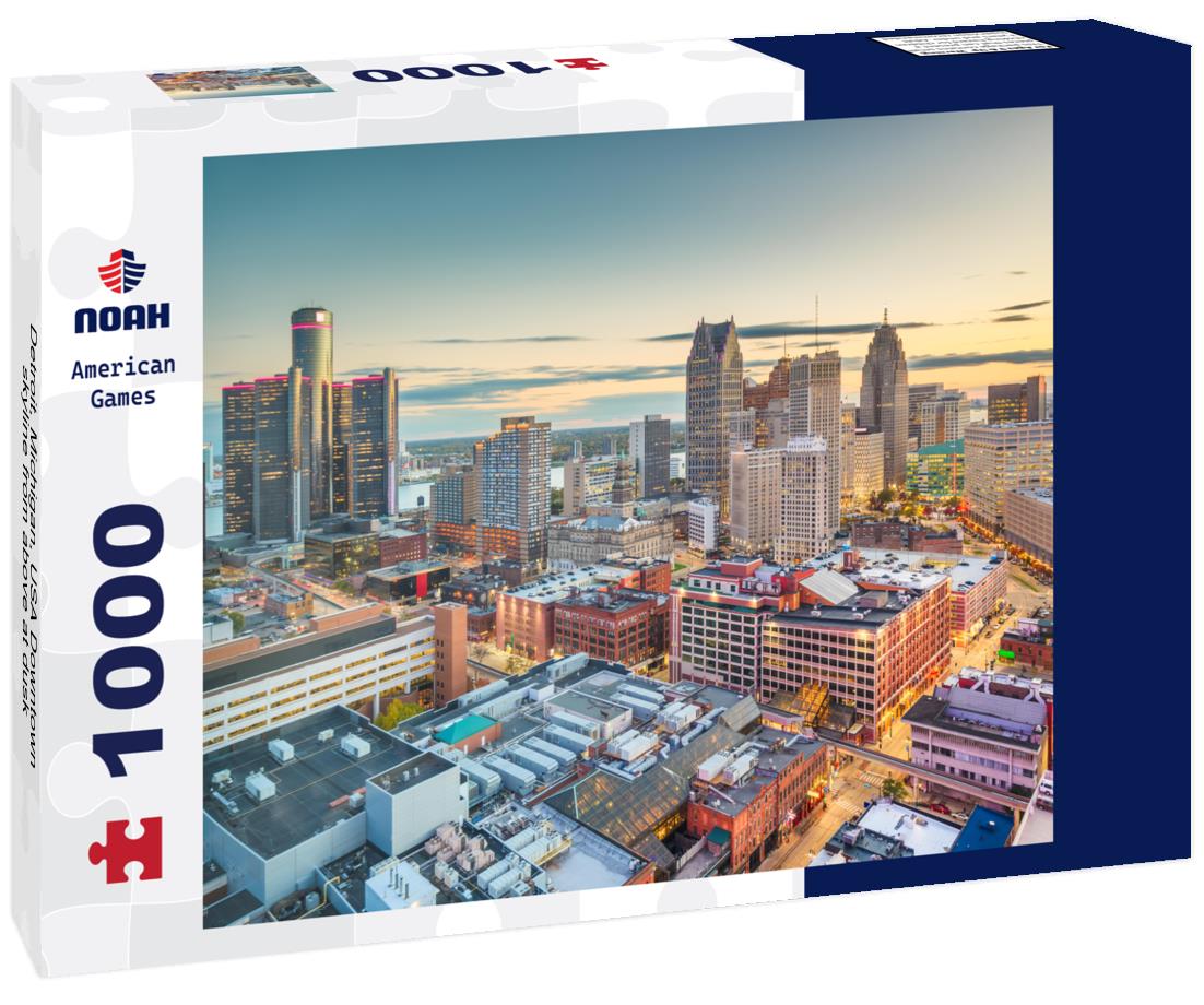 Noah Jigsaw Puzzle Detroit, Michigan, USA Downtown skyline from above at dusk 1000 Pieces