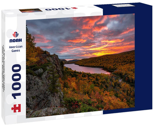 Noah Jigsaw Puzzle A fiery sunrise over Lake Cloud, Porcupine Mountains Sate Park. Michigan's top peninsula 1000 Pieces