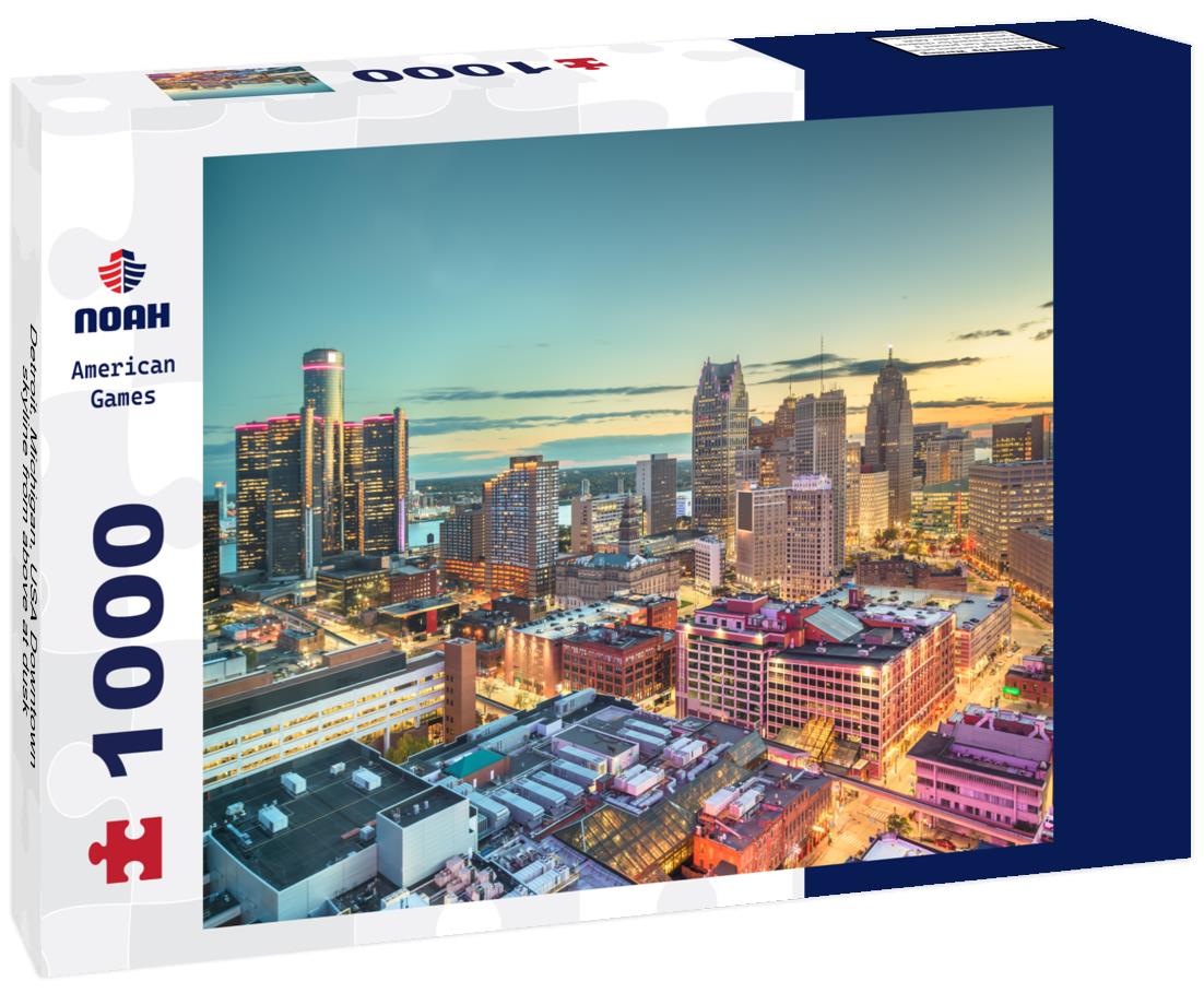 Noah Jigsaw Puzzle Detroit, Michigan, USA Downtown skyline from above at dusk 1000 Pieces