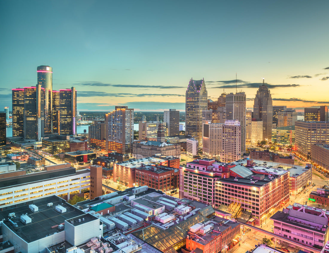 Noah Jigsaw Puzzle Detroit, Michigan, USA Downtown skyline from above at dusk 1000 Pieces